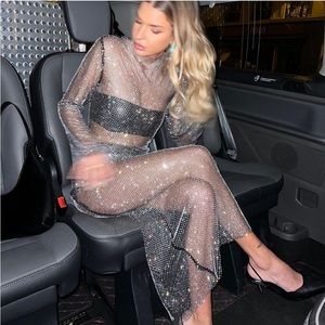ZARA RHINESTONE MESH MIDI DRESS